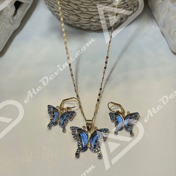 Blue Butterfly Set (gold plated) - Picture 7 of 8